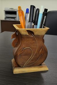 Hand Carved Wooden Pen Cutlery Holder Stylish <b>Desk</b> Organizer for Office <b>Study</b> Table | Multipurpose Stationery Stand - Product Image 6