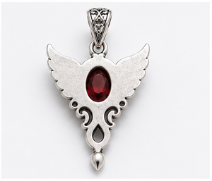 Red Garnet Silver Pendant, Sterling Silver Wing Pendant, Garnet <b>Necklace</b>, Gothic Angel Pendant, Red Gemstone - Product Image 2