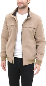 <b>Men's</b> <b>Khaki</b> Bomber Jacket Stand Collar Zipper Closure Windproof Casual Autumn Wear Polyester Cotton Blend Regular Fit - Product Image 6
