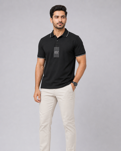 Chemise Homme Noire en Toile de Coton à Manches Courtes Couleur Unie Coupe Droite Décontractée en Piqué Anti-rétrécissement – Promotion - Product Image 4