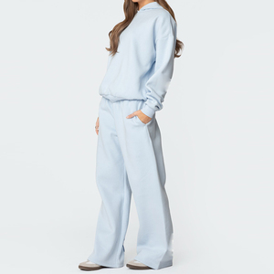 Conjunto Deportivo Informal para Mujer, Sudadera con Capucha Blanca, Pantalones Holgados de Longitud Completa, Color Sólido, Transpirable, de Algodón, para Otoño - Product Image 2