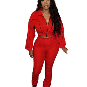 Pantalones de Dos Piezas para Mujer, Estilo Europeo Americano, Primaverales, con Doble Costura, Contraste de Color, Cierre de Cremallera, Spandex, Micro-horn - Product Image 1