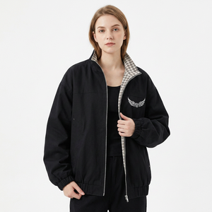 Veste noire pour homme avec broderie d'ailes, col montant, fermeture éclair, style décontracté pour l'automne - Product Image 5