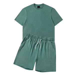 Unisex Cotton Jogger Suit Solid Pattern 2-Piece <b>Set</b> Sun Fade Printed Shorts & Sleeved Shorts Casual Summer Style for Men - Product Image 1