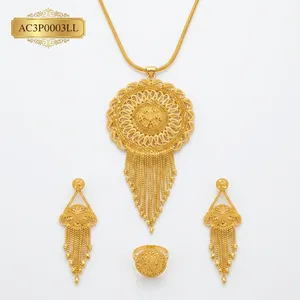 Designer Dubai Style 18K Gold Plated Brass Flower Pendant Necklace Set with Box Chain for Women's Wedding Fashion Jewelry - Product Image 2