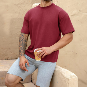 <b>Oversized</b> Men's Solid <b>Red</b> Short Sleeve T-<b>Shirt</b> Casual O-Neck Front Breathable Eco-Friendly Premium Quality 100% Cotton Jersey - Product Image 5