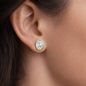 IGI Certified 1.5 ctw Oval DEF Color VVS CVD Lab Grown Diamond 14K Pure Gold Bezel Set Stud <b>Earrings</b> Everyday Fine Jewelry Gift - Product Image 4