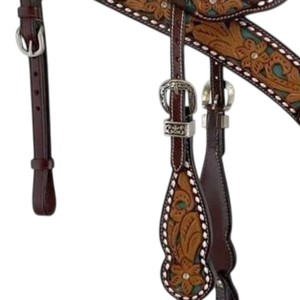Decorative Hand Carved <b>Leather</b> Western Horse Tack Headstall Breast Collar Reins Set - Product Image 2