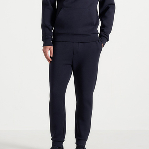 Men's Navy Cotton Sweatpants <b>Elastic</b> Waist Drawstring Casual Joggers Side Pockets Midweight Knitted Autumn Wear - Product Image 2