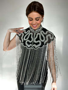 Flecos de Cuentas de Lujo de 20 cm en Color Azul Turquesa, Adorno de Flecos con Cuentas y Cristales para Vestidos de Fiesta - Product Image 4