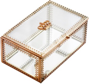 กล่องใส่เครื่องประดับตกแต่ง ฝาแก้ว กรอบโลหะ กล่องเก็บของ กล่องใส่เครื่องประดับแก้วพรีเมียม กล่องของขวัญงานแต่งงาน - Product Image 1