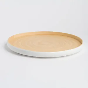 Elegant Natural Spun Bamboo <b>Round</b> <b>Serving</b> <b>Tray</b> Minimalist Wooden Food <b>Tray</b> Handmade Kitchen Dining Table Decor - Product Image 3