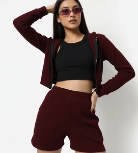 Ensemble sweat-shirt court et short en lin personnalisé avec logo pour femmes, short en lin personnalisé avec logo, couleur unie, vêtements décontractés d'été - Product Image 1