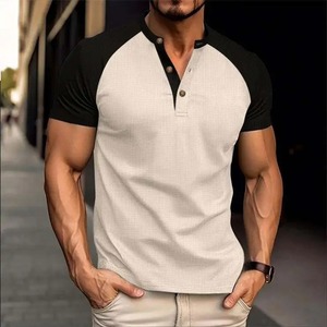 Summer Men's Casual Golf for T-<b>Shirts</b> Washed Blank Stand Collar Crocheted Polyester/Cotton Breathable Custom Sports Fitness - Product Image 3