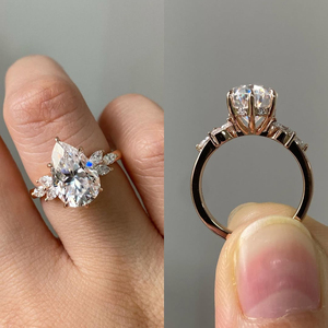 Anillo de compromiso con diamante de 3 quilates, corte pera, cultivado en laboratorio, oro de 14k, elegante, brillante, atemporal, joyería nupcial, regalo para ella. - Product Image 6