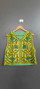 Chaleco Casual de Terciopelo para Mujer, Bordado Floral, con Logotipo en la Espalda, Ecológico, 100% Algodón, Corto, con Flores Rosas, Púrpuras/Azules - Product Image 5