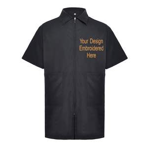 2025 veste de barbier noire personnalisée pour hommes logo brodé ou image sur la chemise de travail de la poitrine gauche - Product Image 4
