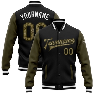 เสื้อแจ็คเก็ตแบบมีกระดุมเต็มตัว รุ่น Varsity Letterman สีดำลายพรางมะกอก สองสี จาก OMMIZ INDUSTRY ขายส่งโดยตรง - Product Image 1