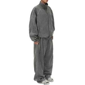 Ensemble de survêtement de luxe en molleton technique épais 100 % coton, style vintage vieilli, avec sweat à capuche zippé et pantalon de survêtement - Product Image 6