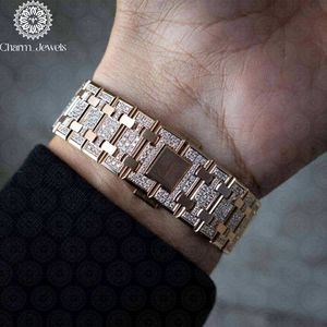 Charm_Jewels Luxury Men's Rose Gold <b>Diamond</b> <b>Watch</b> 43mm Polygon Analog Quartz Luminous Folding Clasp Stainless Steel - Product Image 2