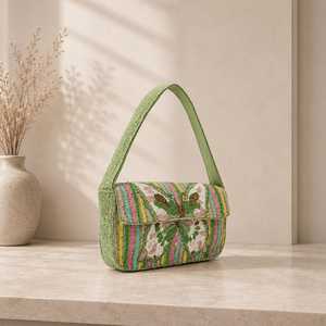 Handmade Luxury Saddle Shape Glass Beaded Embroidered Handbag for Women Cover Waterproof <b>Nylon</b> Lining Valentine's Day Gift 1L - Product Image 2