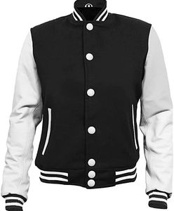 Men's Black Varsity <b>Jacket</b> With White <b>Stars</b> And Stripes Turn-down Collar Button Closure Casual Autumn Wear - Product Image 2