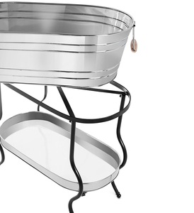 High Capacity Stainless Steel Oval Beverage Tub with <b>Stand</b> and Base Tray OEM Wholesale Party <b>Drink</b> Cooler with Wooden Handles - Product Image 6