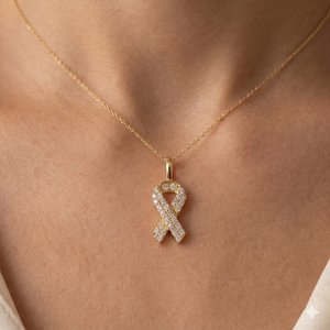 Colgantes de Oro Sólido de 10K con Diseño de Moda Elegante y Único, con Cinta de Concienciación sobre el Cáncer y Dijes de Paz con Diamantes Naturales - Product Image 1