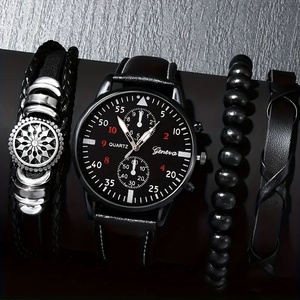 6352 4pcs/set Luxury <b>Black</b> Men <b>Watch</b> Set Fashion Casual Sport Men Quartz <b>Watch</b> with Bracelets - Product Image 1