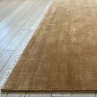 Tapis d'intérieur moderne abstrait en laine faite à la main, à poils ras, avec franges, doux, brun naturel, adapté aux animaux domestiques, écologique, antibactérien, antidérapant
