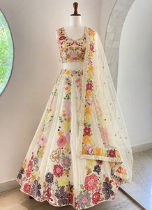 Lehenga Choli Bordado, Traje de Boda, Dupatta de Red Floral, Vestido de Fiesta sin Mangas para Mujer - Product Image 1