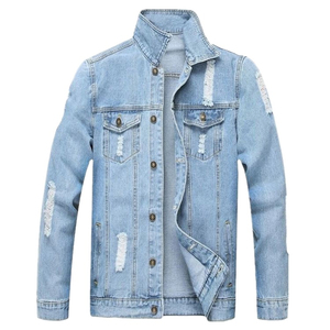 Wholesale high quality Men <b>Custom</b> <b>Denim</b> <b>Jacket</b> distressed Stylish Black Plain Jean Boys <b>Denim</b> <b>Jackets</b> For Men OEM customized - Product Image 1