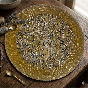 Rustic Round <b>Beaded</b> Placemat Handmade Dining Table Mat Decorative Table Setting Boho Kitchen Decor Stylish Home Accessory - Product Image 5