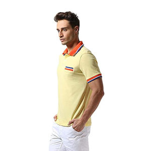 Chemise de luxe pour homme en coton de haute qualité avec logo brodé sur le devant, anti-plis, poche, manches courtes, en tissu tricoté - Product Image 3