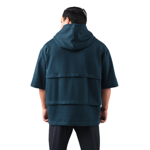 Sweat à capuche oversize à manches courtes pour homme, en mélange de coton, style streetwear décontracté, idéal pour la gym et l'entraînement, personnalisable, vente en gros OEM - Product Image 4