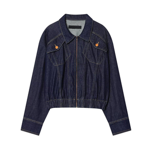 OEM women's cropped denim jacket boxy silhouette for streetwear brands Custom Patch Bulk Supplier US Wholesale - Product Image 3