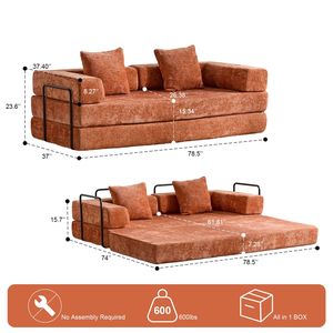 Divano Letto Convertibile Comodo con Supporto Lombare a Cuscino e Braccioli, Futon Lounge Sleeper C-Product - Product Image 3