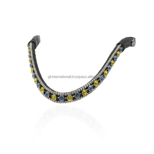 Diadema de Cuero Negro de Primera Calidad para Montar a Caballo, Excelente Relación Calidad-Precio con Acolchado Suave y Cristales para Equitación - Product Image 1