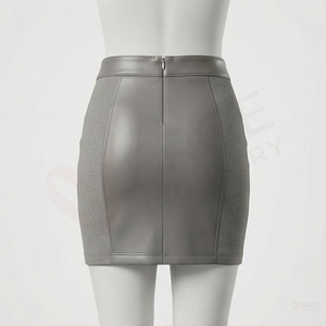 Jupe crayon taille haute en similicuir gris pour femme, mini-jupe moulante color block pour le bureau, collection automne - Product Image 2