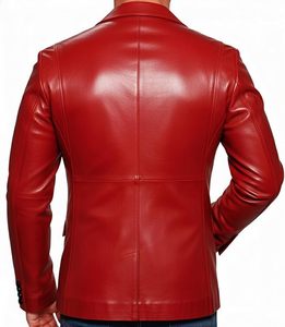 Men's Red Leather Blazer <b>Smart</b> <b>Casual</b> Single Breasted Turn-down Collar Regular Sleeve Solid Color Autumn Wear - Product Image 6