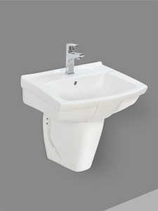 Lavabo Cuadrado de Cerámica para Baño, Colgante de Pared, Ahorra Espacio, Semi-Pedestal, Flotante, Resistente al Óxido, Fácil de Limpiar, Color Blanco - Product Image 2