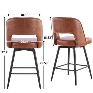 2pcs Brown PU Swivel Bar Stools with Open Backrest and Metal Legs - Product Image 3