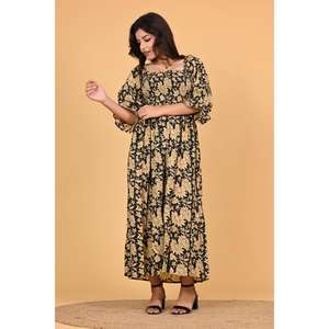 Vestido Maxi Floral de Algodón Indio para Mujer, Estilo Bohemio, Ecológico, Transpirable, Hecho a Mano, Silueta Evase, Ropa de Verano - Product Image 3