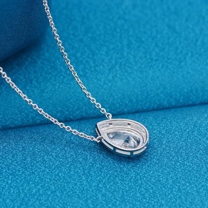 Nuevo Diseño, Collar Elegante con Halo de Moissanita de 3.0 Quilates, Corte Pera, Plata de Ley 925, Chapado en Oro Blanco de 18K, 400mm (+50mm) - Product Image 6