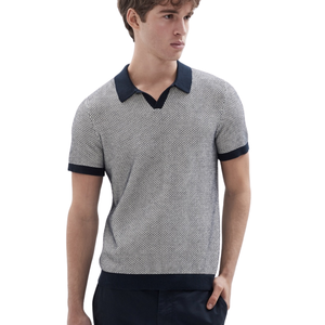 Polo de punto de nido de abeja para hombre, manga corta, algodón premium, cuello texturizado en contraste, corte ajustado, informal y elegante, para verano, venta al por mayor - Product Image 5