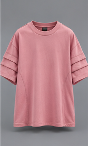 Camiseta Oversize Rosa Lisa con Cuello Redondo para Hombre, Ajuste Holgado, Manga Corta, Estilo Urbano - Product Image 1
