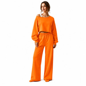 Trendy Oversized Sweatshirt and Wide Leg Pants <b>Set</b> Women's Comfortable Everyday Two Piece Outfit Loose Fit Crop Sweatshirt <b>Set</b> - Product Image 3
