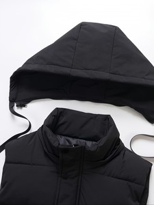 Chaleco Acolchado Reversible con Capucha para Hombre, Sin Mangas, Color Sólido, Cortavientos, Informal, Ropa de Invierno, Corte Regular, Lona y Poliéster - Product Image 5