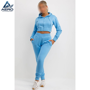 Best Product Ladies Tracksuit, With Zip Front Crop Hooded And Jogger <b>Set</b> Sky Blue Color Gym Wear Women Crop Tracksuit <b>Set</b> - Product Image 6