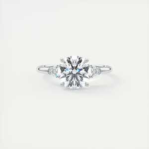 Anillo de compromiso de tres piedras con diamantes cultivados en laboratorio de oro blanco de 14 quilates, con corte redondo y en forma de pera de 2.25 quilates. - Product Image 2